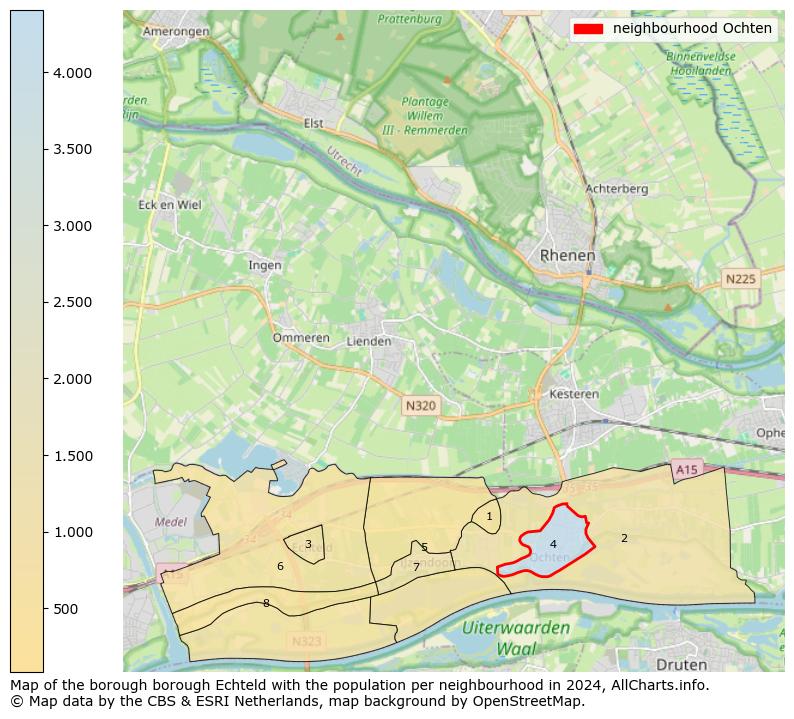 Image of the neighbourhood Ochten at the map. This image is used as introduction to this page. This page shows a lot of information about the population in the neighbourhood Ochten (such as the distribution by age groups of the residents, the composition of households, whether inhabitants are natives or Dutch with an immigration background, data about the houses (numbers, types, price development, use, type of property, ...) and more (car ownership, energy consumption, ...) based on open data from the Dutch Central Bureau of Statistics and various other sources!