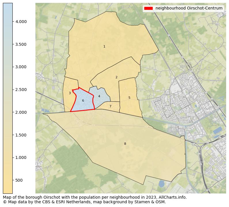 Map of the borough Oirschot with the population per neighbourhood in 2023. This page shows a lot of information about residents (such as the distribution by age groups, family composition, gender, native or Dutch with an immigration background, ...), homes (numbers, types, price development, use, type of property, ...) and more (car ownership, energy consumption, ...) based on open data from the Dutch Central Bureau of Statistics and various other sources!
