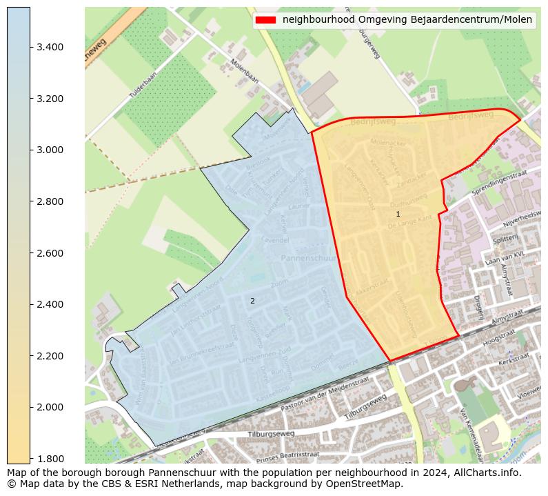 Image of the neighbourhood Omgeving Bejaardencentrum/Molen at the map. This image is used as introduction to this page. This page shows a lot of information about the population in the neighbourhood Omgeving Bejaardencentrum/Molen (such as the distribution by age groups of the residents, the composition of households, whether inhabitants are natives or Dutch with an immigration background, data about the houses (numbers, types, price development, use, type of property, ...) and more (car ownership, energy consumption, ...) based on open data from the Dutch Central Bureau of Statistics and various other sources!