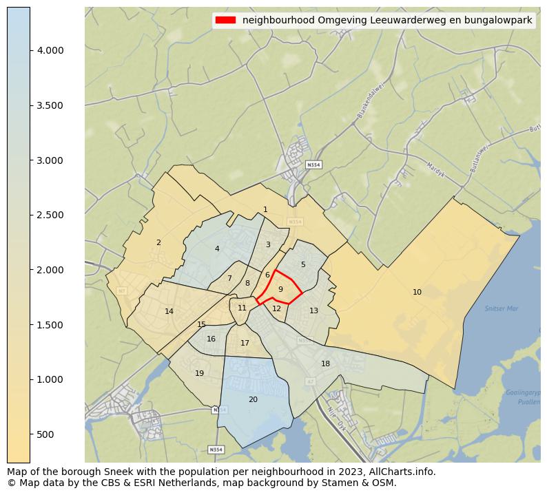 Map of the borough Sneek with the population per neighbourhood in 2023. This page shows a lot of information about residents (such as the distribution by age groups, family composition, gender, native or Dutch with an immigration background, ...), homes (numbers, types, price development, use, type of property, ...) and more (car ownership, energy consumption, ...) based on open data from the Dutch Central Bureau of Statistics and various other sources!