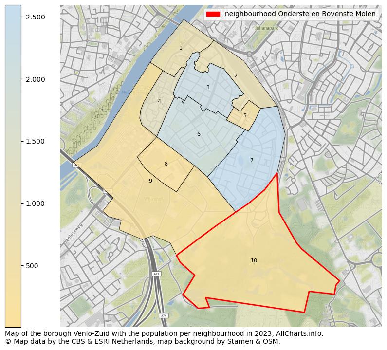 Map of the borough Venlo-Zuid with the population per neighbourhood in 2023. This page shows a lot of information about residents (such as the distribution by age groups, family composition, gender, native or Dutch with an immigration background, ...), homes (numbers, types, price development, use, type of property, ...) and more (car ownership, energy consumption, ...) based on open data from the Dutch Central Bureau of Statistics and various other sources!