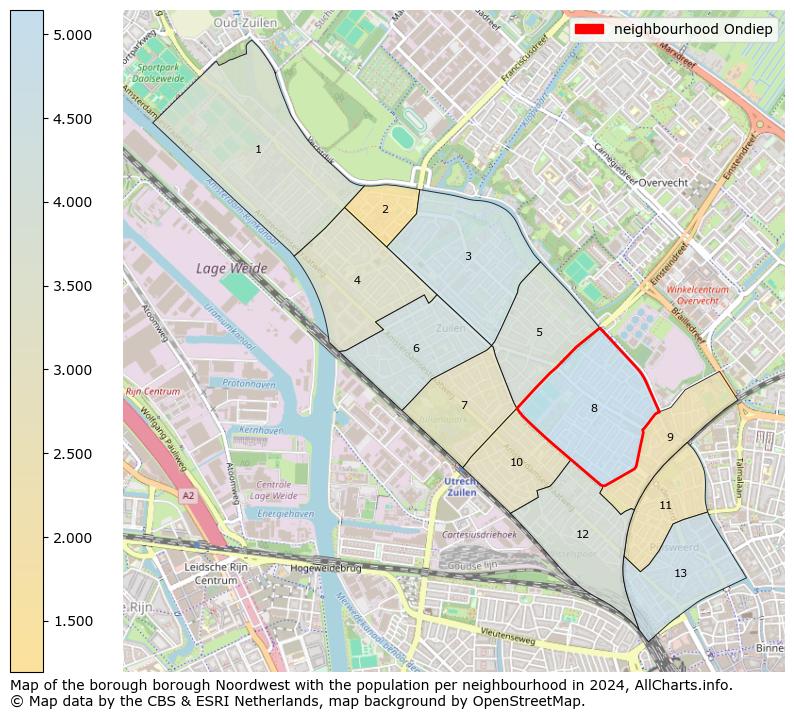 Image of the neighbourhood Ondiep at the map. This image is used as introduction to this page. This page shows a lot of information about the population in the neighbourhood Ondiep (such as the distribution by age groups of the residents, the composition of households, whether inhabitants are natives or Dutch with an immigration background, data about the houses (numbers, types, price development, use, type of property, ...) and more (car ownership, energy consumption, ...) based on open data from the Dutch Central Bureau of Statistics and various other sources!