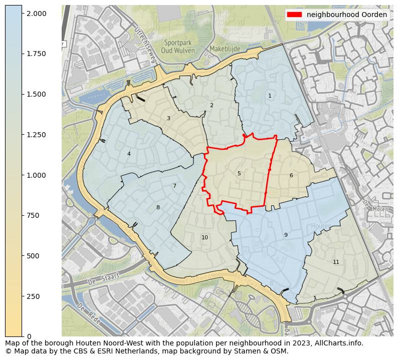 Map of the borough Houten Noord-West with the population per neighbourhood in 2023. This page shows a lot of information about residents (such as the distribution by age groups, family composition, gender, native or Dutch with an immigration background, ...), homes (numbers, types, price development, use, type of property, ...) and more (car ownership, energy consumption, ...) based on open data from the Dutch Central Bureau of Statistics and various other sources!