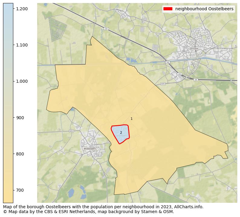Map of the borough Oostelbeers with the population per neighbourhood in 2023. This page shows a lot of information about residents (such as the distribution by age groups, family composition, gender, native or Dutch with an immigration background, ...), homes (numbers, types, price development, use, type of property, ...) and more (car ownership, energy consumption, ...) based on open data from the Dutch Central Bureau of Statistics and various other sources!