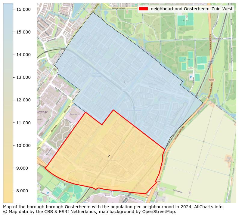 Image of the neighbourhood Oosterheem-Zuid-West at the map. This image is used as introduction to this page. This page shows a lot of information about the population in the neighbourhood Oosterheem-Zuid-West (such as the distribution by age groups of the residents, the composition of households, whether inhabitants are natives or Dutch with an immigration background, data about the houses (numbers, types, price development, use, type of property, ...) and more (car ownership, energy consumption, ...) based on open data from the Dutch Central Bureau of Statistics and various other sources!