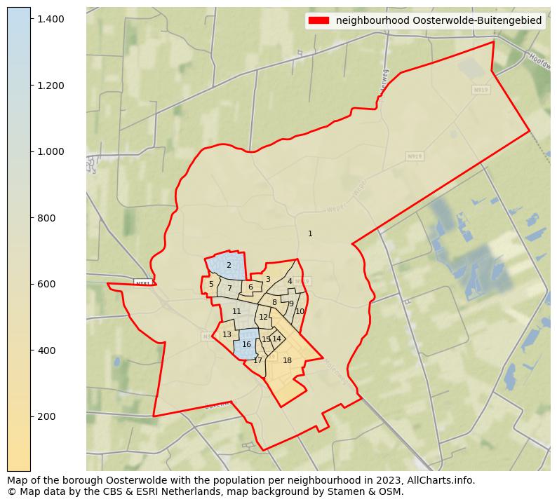 Map of the borough Oosterwolde with the population per neighbourhood in 2023. This page shows a lot of information about residents (such as the distribution by age groups, family composition, gender, native or Dutch with an immigration background, ...), homes (numbers, types, price development, use, type of property, ...) and more (car ownership, energy consumption, ...) based on open data from the Dutch Central Bureau of Statistics and various other sources!