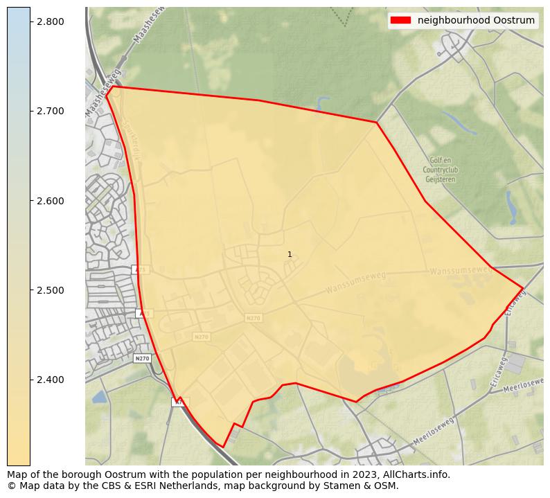 Map of the borough Oostrum with the population per neighbourhood in 2023. This page shows a lot of information about residents (such as the distribution by age groups, family composition, gender, native or Dutch with an immigration background, ...), homes (numbers, types, price development, use, type of property, ...) and more (car ownership, energy consumption, ...) based on open data from the Dutch Central Bureau of Statistics and various other sources!