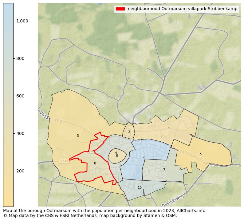 Map of the borough Ootmarsum with the population per neighbourhood in 2023. This page shows a lot of information about residents (such as the distribution by age groups, family composition, gender, native or Dutch with an immigration background, ...), homes (numbers, types, price development, use, type of property, ...) and more (car ownership, energy consumption, ...) based on open data from the Dutch Central Bureau of Statistics and various other sources!