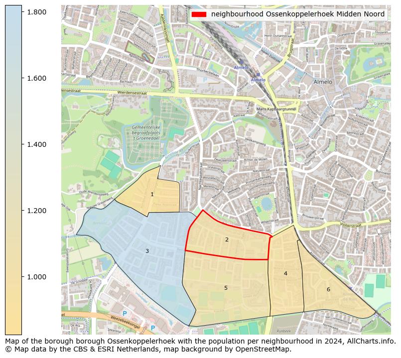 Image of the neighbourhood Ossenkoppelerhoek Midden Noord at the map. This image is used as introduction to this page. This page shows a lot of information about the population in the neighbourhood Ossenkoppelerhoek Midden Noord (such as the distribution by age groups of the residents, the composition of households, whether inhabitants are natives or Dutch with an immigration background, data about the houses (numbers, types, price development, use, type of property, ...) and more (car ownership, energy consumption, ...) based on open data from the Dutch Central Bureau of Statistics and various other sources!