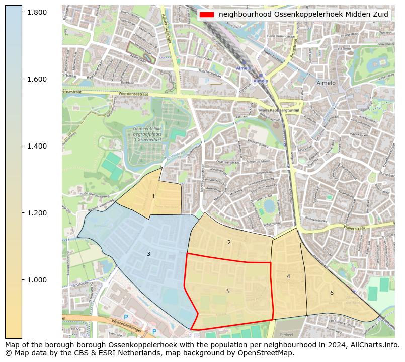 Image of the neighbourhood Ossenkoppelerhoek Midden Zuid at the map. This image is used as introduction to this page. This page shows a lot of information about the population in the neighbourhood Ossenkoppelerhoek Midden Zuid (such as the distribution by age groups of the residents, the composition of households, whether inhabitants are natives or Dutch with an immigration background, data about the houses (numbers, types, price development, use, type of property, ...) and more (car ownership, energy consumption, ...) based on open data from the Dutch Central Bureau of Statistics and various other sources!