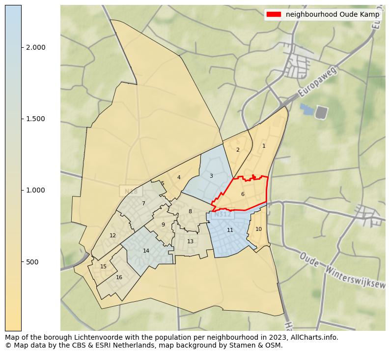 Map of the borough Lichtenvoorde with the population per neighbourhood in 2023. This page shows a lot of information about residents (such as the distribution by age groups, family composition, gender, native or Dutch with an immigration background, ...), homes (numbers, types, price development, use, type of property, ...) and more (car ownership, energy consumption, ...) based on open data from the Dutch Central Bureau of Statistics and various other sources!