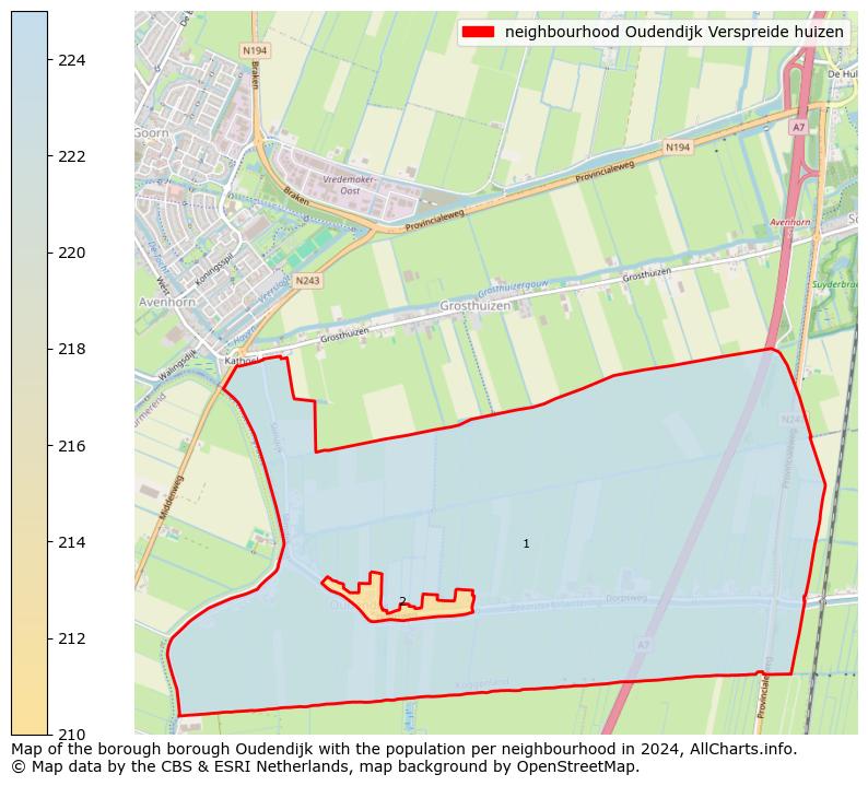 Image of the neighbourhood Oudendijk Verspreide huizen at the map. This image is used as introduction to this page. This page shows a lot of information about the population in the neighbourhood Oudendijk Verspreide huizen (such as the distribution by age groups of the residents, the composition of households, whether inhabitants are natives or Dutch with an immigration background, data about the houses (numbers, types, price development, use, type of property, ...) and more (car ownership, energy consumption, ...) based on open data from the Dutch Central Bureau of Statistics and various other sources!