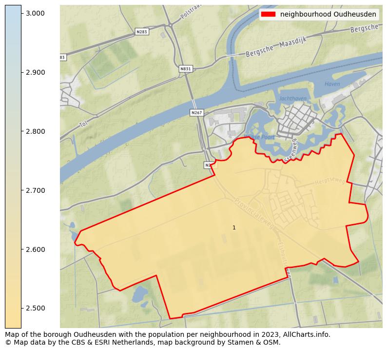 Map of the borough Oudheusden with the population per neighbourhood in 2023. This page shows a lot of information about residents (such as the distribution by age groups, family composition, gender, native or Dutch with an immigration background, ...), homes (numbers, types, price development, use, type of property, ...) and more (car ownership, energy consumption, ...) based on open data from the Dutch Central Bureau of Statistics and various other sources!