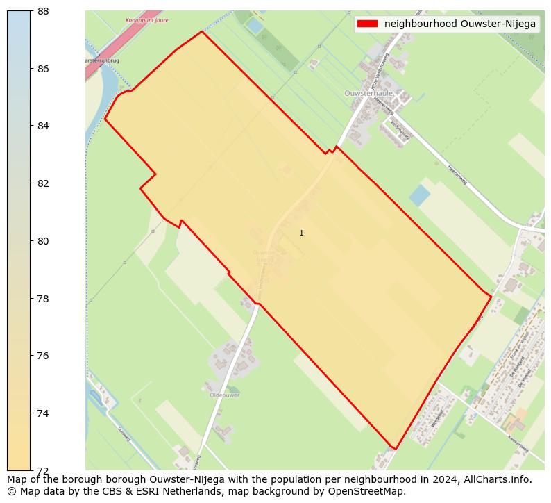 Image of the neighbourhood Ouwster-Nijega at the map. This image is used as introduction to this page. This page shows a lot of information about the population in the neighbourhood Ouwster-Nijega (such as the distribution by age groups of the residents, the composition of households, whether inhabitants are natives or Dutch with an immigration background, data about the houses (numbers, types, price development, use, type of property, ...) and more (car ownership, energy consumption, ...) based on open data from the Dutch Central Bureau of Statistics and various other sources!