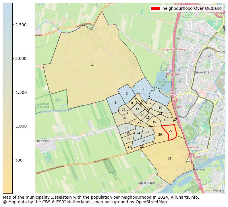 Image of the neighbourhood Over Oudland at the map. This image is used as introduction to this page. This page shows a lot of information about the population in the neighbourhood Over Oudland (such as the distribution by age groups of the residents, the composition of households, whether inhabitants are natives or Dutch with an immigration background, data about the houses (numbers, types, price development, use, type of property, ...) and more (car ownership, energy consumption, ...) based on open data from the Dutch Central Bureau of Statistics and various other sources!