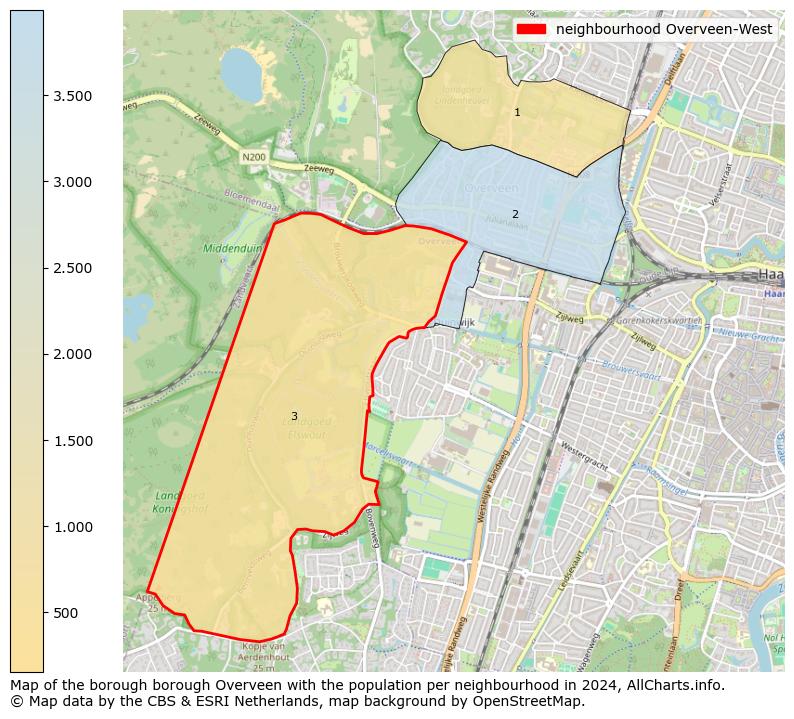 Image of the neighbourhood Overveen-West at the map. This image is used as introduction to this page. This page shows a lot of information about the population in the neighbourhood Overveen-West (such as the distribution by age groups of the residents, the composition of households, whether inhabitants are natives or Dutch with an immigration background, data about the houses (numbers, types, price development, use, type of property, ...) and more (car ownership, energy consumption, ...) based on open data from the Dutch Central Bureau of Statistics and various other sources!