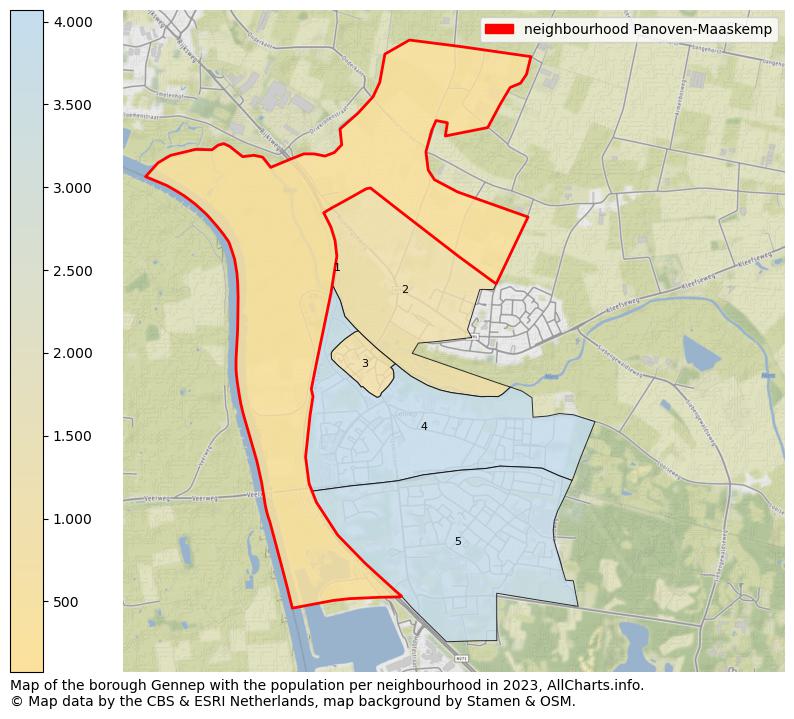 Map of the borough Gennep with the population per neighbourhood in 2023. This page shows a lot of information about residents (such as the distribution by age groups, family composition, gender, native or Dutch with an immigration background, ...), homes (numbers, types, price development, use, type of property, ...) and more (car ownership, energy consumption, ...) based on open data from the Dutch Central Bureau of Statistics and various other sources!