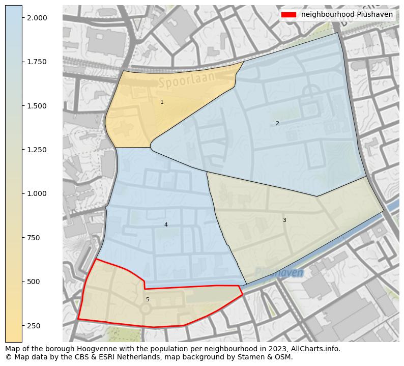 Map of the borough Hoogvenne with the population per neighbourhood in 2023. This page shows a lot of information about residents (such as the distribution by age groups, family composition, gender, native or Dutch with an immigration background, ...), homes (numbers, types, price development, use, type of property, ...) and more (car ownership, energy consumption, ...) based on open data from the Dutch Central Bureau of Statistics and various other sources!