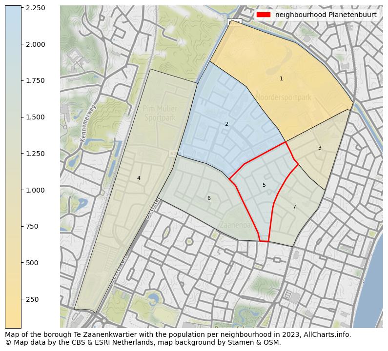 Map of the borough Te Zaanenkwartier with the population per neighbourhood in 2023. This page shows a lot of information about residents (such as the distribution by age groups, family composition, gender, native or Dutch with an immigration background, ...), homes (numbers, types, price development, use, type of property, ...) and more (car ownership, energy consumption, ...) based on open data from the Dutch Central Bureau of Statistics and various other sources!