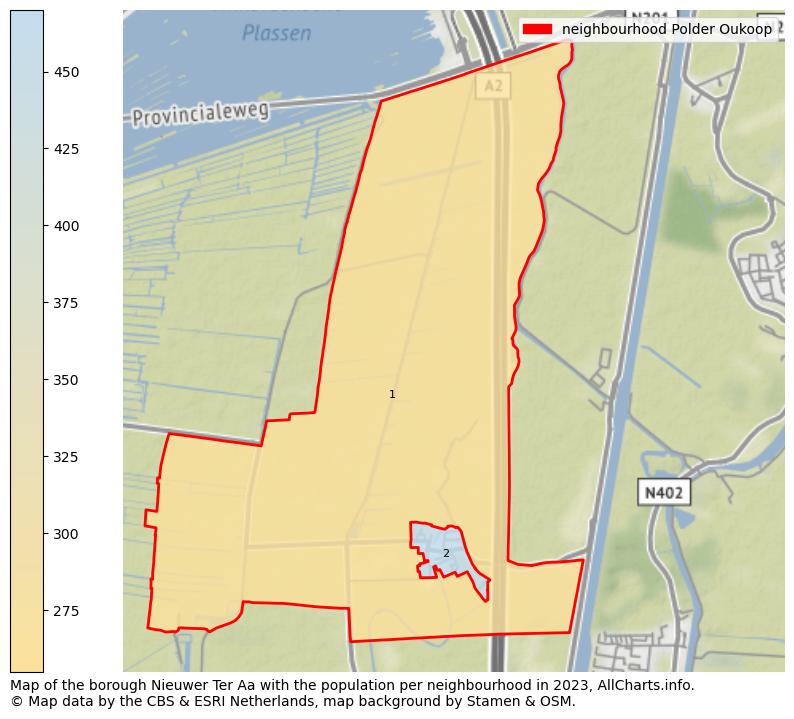 Map of the borough Nieuwer Ter Aa with the population per neighbourhood in 2023. This page shows a lot of information about residents (such as the distribution by age groups, family composition, gender, native or Dutch with an immigration background, ...), homes (numbers, types, price development, use, type of property, ...) and more (car ownership, energy consumption, ...) based on open data from the Dutch Central Bureau of Statistics and various other sources!