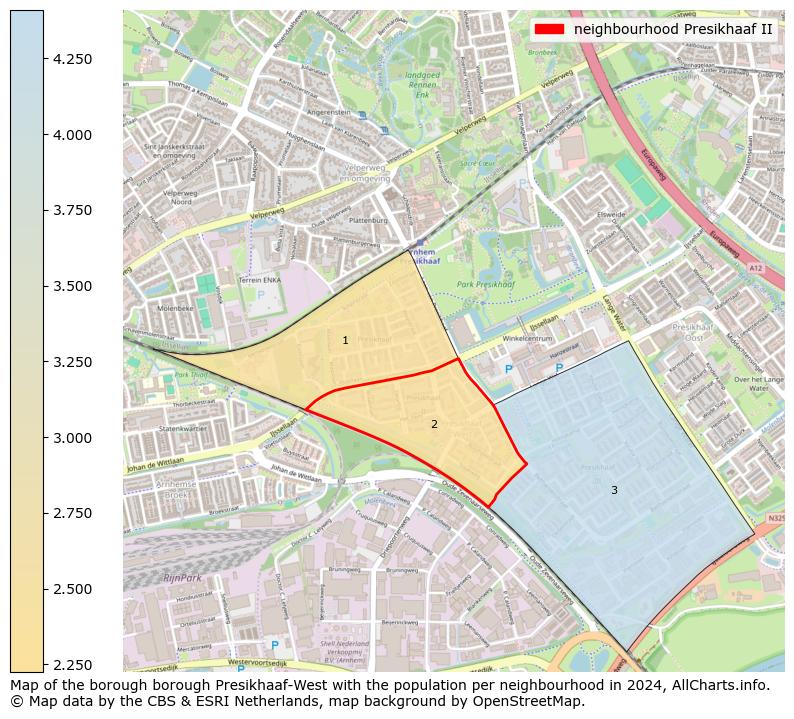 Image of the neighbourhood Presikhaaf II at the map. This image is used as introduction to this page. This page shows a lot of information about the population in the neighbourhood Presikhaaf II (such as the distribution by age groups of the residents, the composition of households, whether inhabitants are natives or Dutch with an immigration background, data about the houses (numbers, types, price development, use, type of property, ...) and more (car ownership, energy consumption, ...) based on open data from the Dutch Central Bureau of Statistics and various other sources!