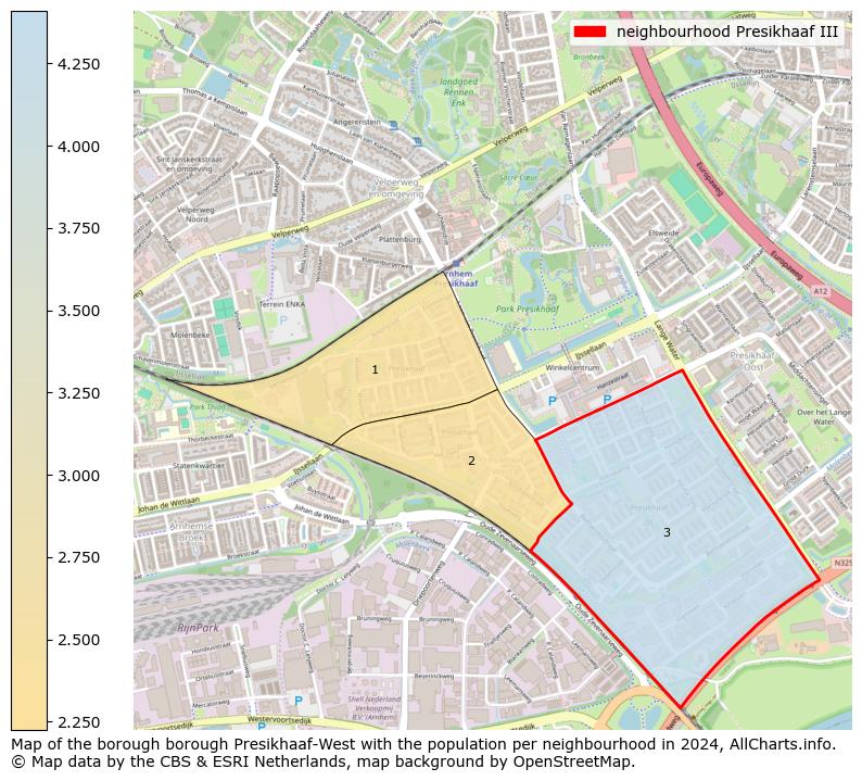 Image of the neighbourhood Presikhaaf III at the map. This image is used as introduction to this page. This page shows a lot of information about the population in the neighbourhood Presikhaaf III (such as the distribution by age groups of the residents, the composition of households, whether inhabitants are natives or Dutch with an immigration background, data about the houses (numbers, types, price development, use, type of property, ...) and more (car ownership, energy consumption, ...) based on open data from the Dutch Central Bureau of Statistics and various other sources!