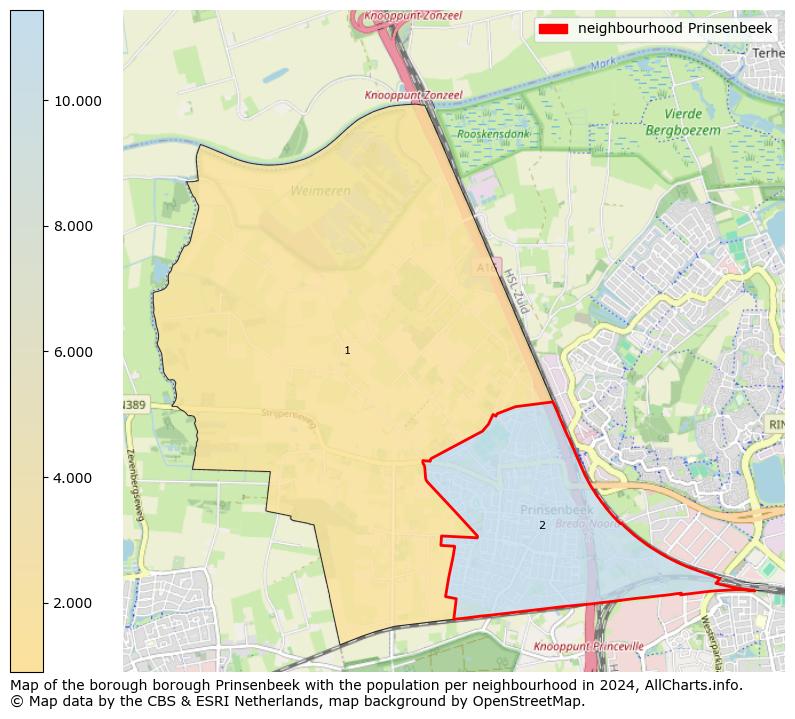 Image of the neighbourhood Prinsenbeek at the map. This image is used as introduction to this page. This page shows a lot of information about the population in the neighbourhood Prinsenbeek (such as the distribution by age groups of the residents, the composition of households, whether inhabitants are natives or Dutch with an immigration background, data about the houses (numbers, types, price development, use, type of property, ...) and more (car ownership, energy consumption, ...) based on open data from the Dutch Central Bureau of Statistics and various other sources!