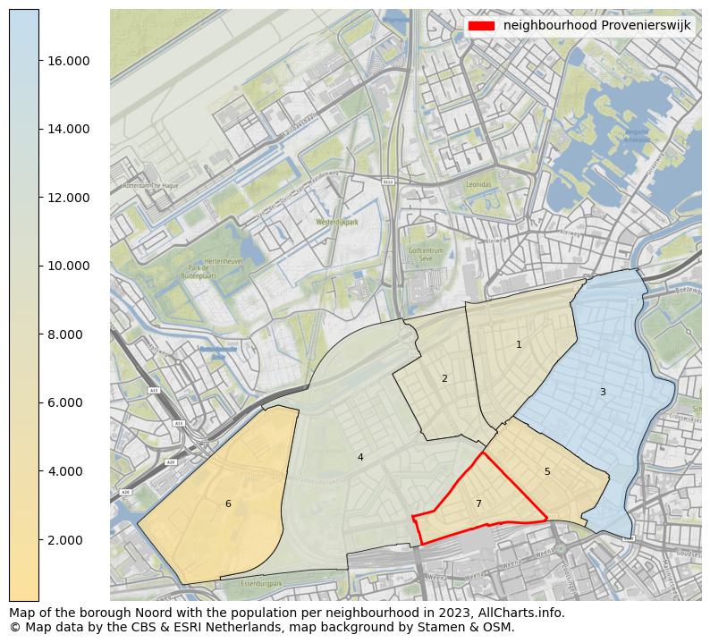 Map of the borough Noord with the population per neighbourhood in 2023. This page shows a lot of information about residents (such as the distribution by age groups, family composition, gender, native or Dutch with an immigration background, ...), homes (numbers, types, price development, use, type of property, ...) and more (car ownership, energy consumption, ...) based on open data from the Dutch Central Bureau of Statistics and various other sources!