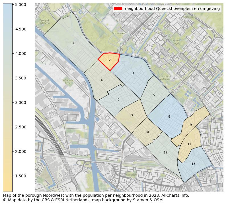 Map of the borough Noordwest with the population per neighbourhood in 2023. This page shows a lot of information about residents (such as the distribution by age groups, family composition, gender, native or Dutch with an immigration background, ...), homes (numbers, types, price development, use, type of property, ...) and more (car ownership, energy consumption, ...) based on open data from the Dutch Central Bureau of Statistics and various other sources!
