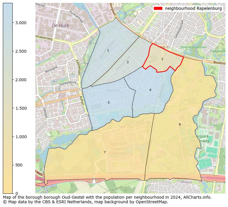 Image of the neighbourhood Rapelenburg at the map. This image is used as introduction to this page. This page shows a lot of information about the population in the neighbourhood Rapelenburg (such as the distribution by age groups of the residents, the composition of households, whether inhabitants are natives or Dutch with an immigration background, data about the houses (numbers, types, price development, use, type of property, ...) and more (car ownership, energy consumption, ...) based on open data from the Dutch Central Bureau of Statistics and various other sources!