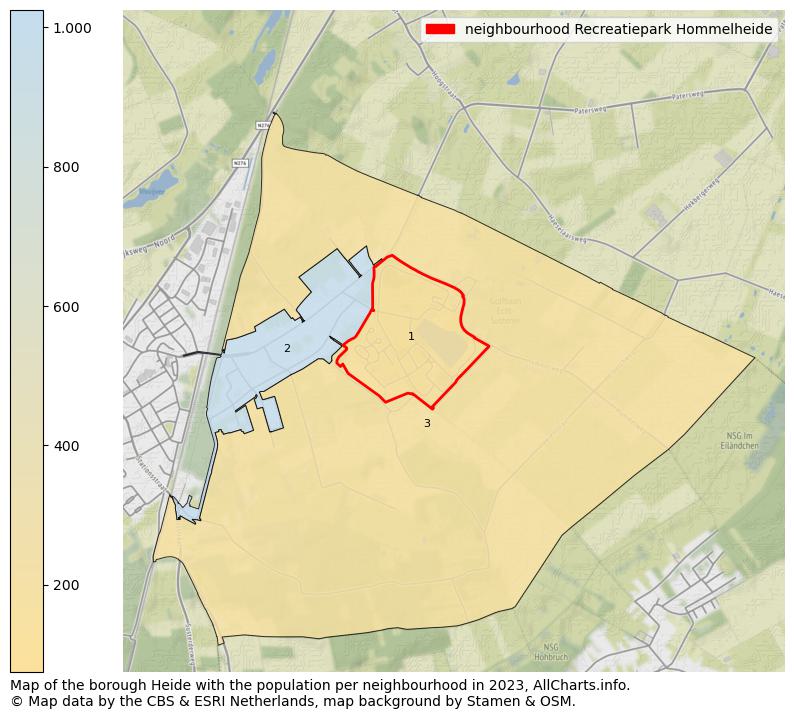 Map of the borough Heide with the population per neighbourhood in 2023. This page shows a lot of information about residents (such as the distribution by age groups, family composition, gender, native or Dutch with an immigration background, ...), homes (numbers, types, price development, use, type of property, ...) and more (car ownership, energy consumption, ...) based on open data from the Dutch Central Bureau of Statistics and various other sources!