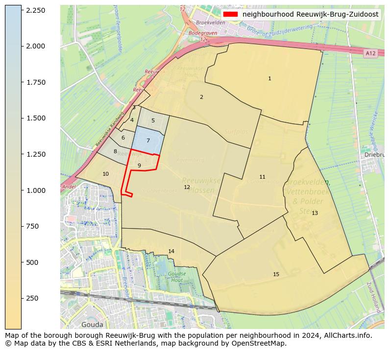 Image of the neighbourhood Reeuwijk-Brug-Zuidoost at the map. This image is used as introduction to this page. This page shows a lot of information about the population in the neighbourhood Reeuwijk-Brug-Zuidoost (such as the distribution by age groups of the residents, the composition of households, whether inhabitants are natives or Dutch with an immigration background, data about the houses (numbers, types, price development, use, type of property, ...) and more (car ownership, energy consumption, ...) based on open data from the Dutch Central Bureau of Statistics and various other sources!