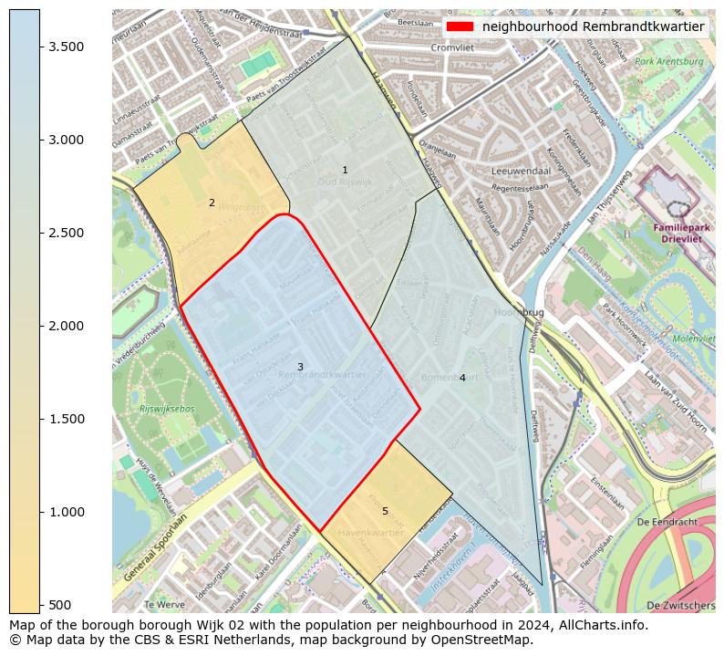 Image of the neighbourhood Rembrandtkwartier at the map. This image is used as introduction to this page. This page shows a lot of information about the population in the neighbourhood Rembrandtkwartier (such as the distribution by age groups of the residents, the composition of households, whether inhabitants are natives or Dutch with an immigration background, data about the houses (numbers, types, price development, use, type of property, ...) and more (car ownership, energy consumption, ...) based on open data from the Dutch Central Bureau of Statistics and various other sources!