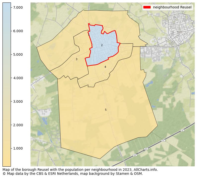 Map of the borough Reusel with the population per neighbourhood in 2023. This page shows a lot of information about residents (such as the distribution by age groups, family composition, gender, native or Dutch with an immigration background, ...), homes (numbers, types, price development, use, type of property, ...) and more (car ownership, energy consumption, ...) based on open data from the Dutch Central Bureau of Statistics and various other sources!