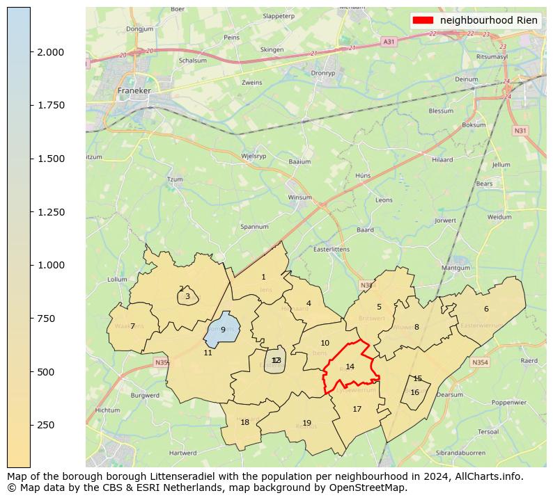 Image of the neighbourhood Rien at the map. This image is used as introduction to this page. This page shows a lot of information about the population in the neighbourhood Rien (such as the distribution by age groups of the residents, the composition of households, whether inhabitants are natives or Dutch with an immigration background, data about the houses (numbers, types, price development, use, type of property, ...) and more (car ownership, energy consumption, ...) based on open data from the Dutch Central Bureau of Statistics and various other sources!