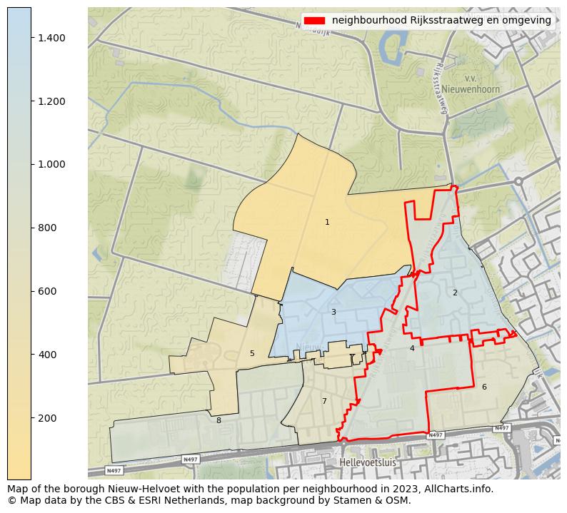 Map of the borough Nieuw-Helvoet with the population per neighbourhood in 2023. This page shows a lot of information about residents (such as the distribution by age groups, family composition, gender, native or Dutch with an immigration background, ...), homes (numbers, types, price development, use, type of property, ...) and more (car ownership, energy consumption, ...) based on open data from the Dutch Central Bureau of Statistics and various other sources!