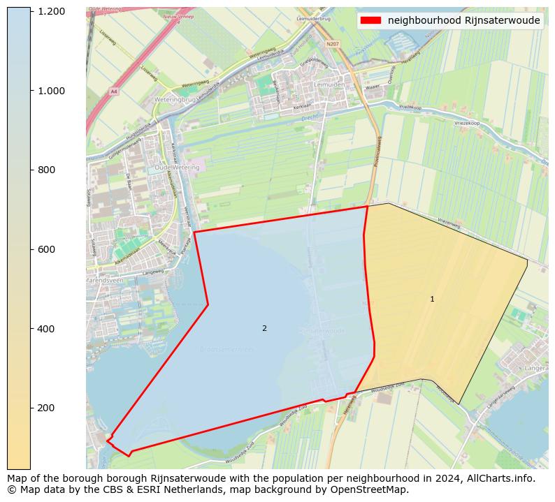 Image of the neighbourhood Rijnsaterwoude at the map. This image is used as introduction to this page. This page shows a lot of information about the population in the neighbourhood Rijnsaterwoude (such as the distribution by age groups of the residents, the composition of households, whether inhabitants are natives or Dutch with an immigration background, data about the houses (numbers, types, price development, use, type of property, ...) and more (car ownership, energy consumption, ...) based on open data from the Dutch Central Bureau of Statistics and various other sources!