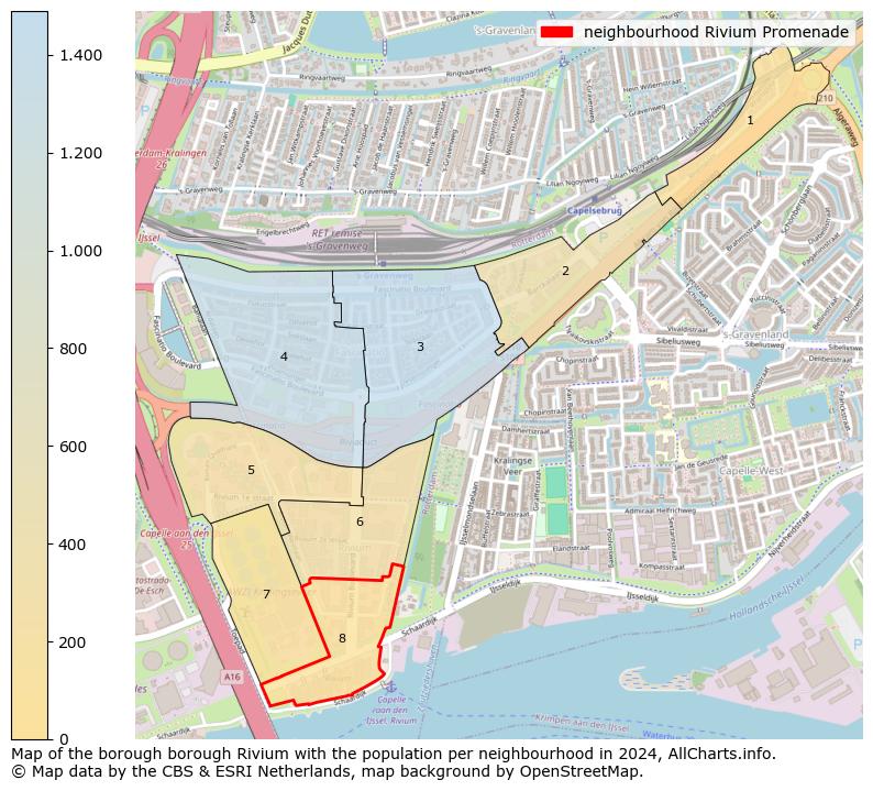 Image of the neighbourhood Rivium Promenade at the map. This image is used as introduction to this page. This page shows a lot of information about the population in the neighbourhood Rivium Promenade (such as the distribution by age groups of the residents, the composition of households, whether inhabitants are natives or Dutch with an immigration background, data about the houses (numbers, types, price development, use, type of property, ...) and more (car ownership, energy consumption, ...) based on open data from the Dutch Central Bureau of Statistics and various other sources!