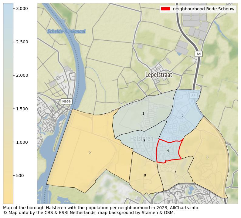 Map of the borough Halsteren with the population per neighbourhood in 2023. This page shows a lot of information about residents (such as the distribution by age groups, family composition, gender, native or Dutch with an immigration background, ...), homes (numbers, types, price development, use, type of property, ...) and more (car ownership, energy consumption, ...) based on open data from the Dutch Central Bureau of Statistics and various other sources!