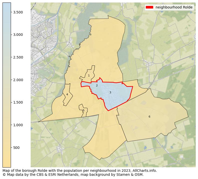 Map of the borough Rolde with the population per neighbourhood in 2023. This page shows a lot of information about residents (such as the distribution by age groups, family composition, gender, native or Dutch with an immigration background, ...), homes (numbers, types, price development, use, type of property, ...) and more (car ownership, energy consumption, ...) based on open data from the Dutch Central Bureau of Statistics and various other sources!