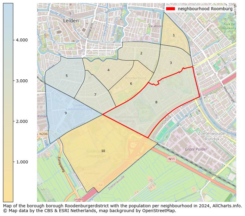 Image of the neighbourhood Roomburg at the map. This image is used as introduction to this page. This page shows a lot of information about the population in the neighbourhood Roomburg (such as the distribution by age groups of the residents, the composition of households, whether inhabitants are natives or Dutch with an immigration background, data about the houses (numbers, types, price development, use, type of property, ...) and more (car ownership, energy consumption, ...) based on open data from the Dutch Central Bureau of Statistics and various other sources!