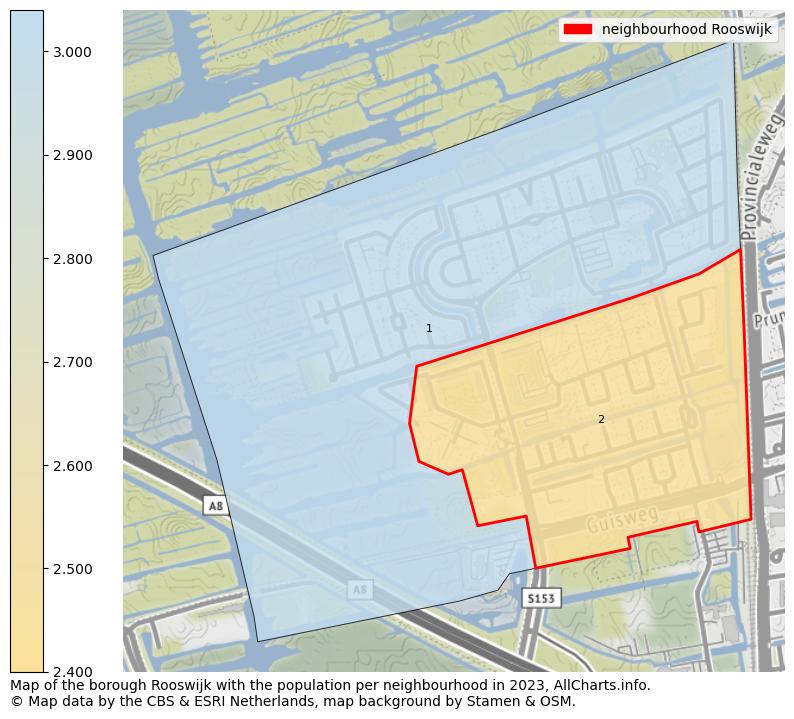 Map of the borough Rooswijk with the population per neighbourhood in 2023. This page shows a lot of information about residents (such as the distribution by age groups, family composition, gender, native or Dutch with an immigration background, ...), homes (numbers, types, price development, use, type of property, ...) and more (car ownership, energy consumption, ...) based on open data from the Dutch Central Bureau of Statistics and various other sources!