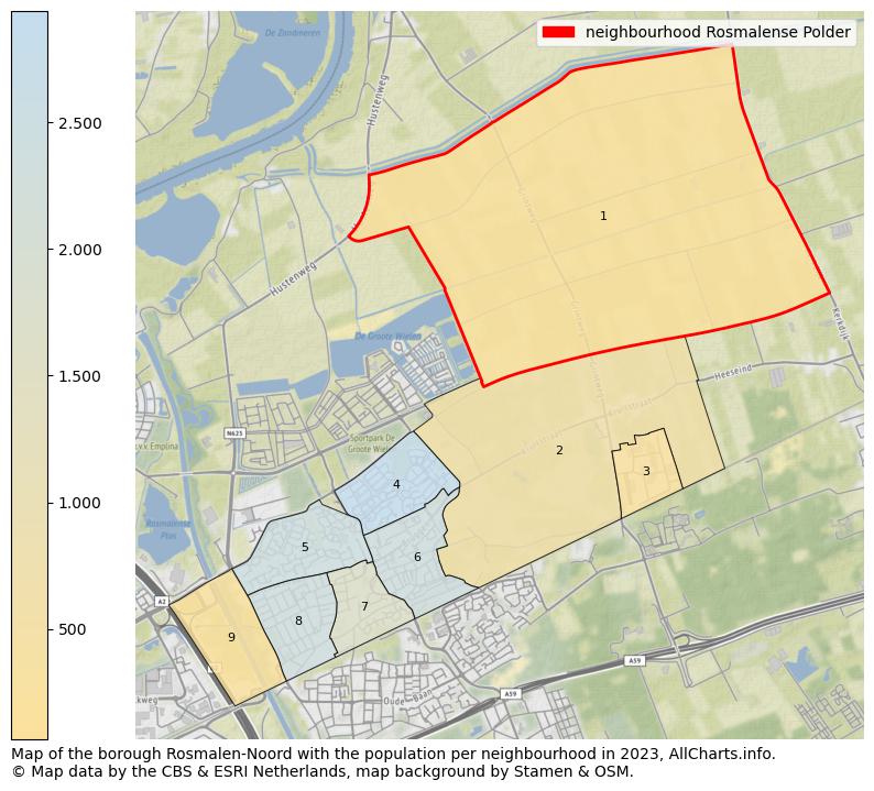 Map of the borough Rosmalen-Noord with the population per neighbourhood in 2023. This page shows a lot of information about residents (such as the distribution by age groups, family composition, gender, native or Dutch with an immigration background, ...), homes (numbers, types, price development, use, type of property, ...) and more (car ownership, energy consumption, ...) based on open data from the Dutch Central Bureau of Statistics and various other sources!