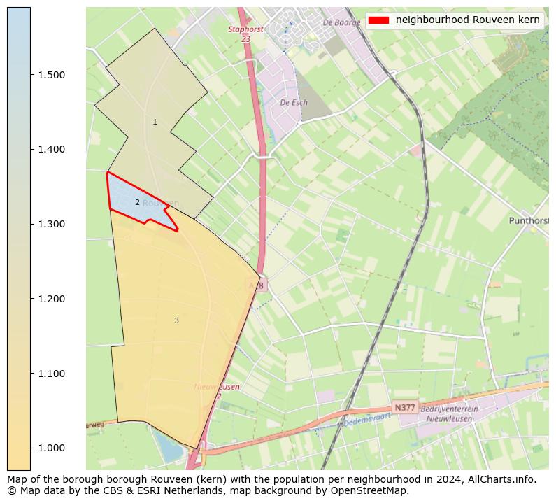 Image of the neighbourhood Rouveen kern at the map. This image is used as introduction to this page. This page shows a lot of information about the population in the neighbourhood Rouveen kern (such as the distribution by age groups of the residents, the composition of households, whether inhabitants are natives or Dutch with an immigration background, data about the houses (numbers, types, price development, use, type of property, ...) and more (car ownership, energy consumption, ...) based on open data from the Dutch Central Bureau of Statistics and various other sources!