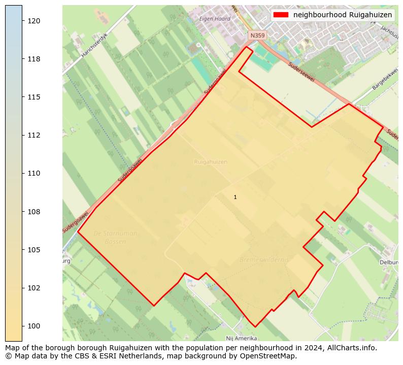 Image of the neighbourhood Ruigahuizen at the map. This image is used as introduction to this page. This page shows a lot of information about the population in the neighbourhood Ruigahuizen (such as the distribution by age groups of the residents, the composition of households, whether inhabitants are natives or Dutch with an immigration background, data about the houses (numbers, types, price development, use, type of property, ...) and more (car ownership, energy consumption, ...) based on open data from the Dutch Central Bureau of Statistics and various other sources!