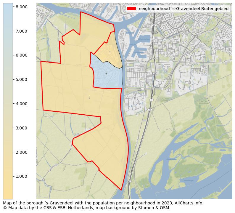 Map of the borough ’s-Gravendeel with the population per neighbourhood in 2023. This page shows a lot of information about residents (such as the distribution by age groups, family composition, gender, native or Dutch with an immigration background, ...), homes (numbers, types, price development, use, type of property, ...) and more (car ownership, energy consumption, ...) based on open data from the Dutch Central Bureau of Statistics and various other sources!