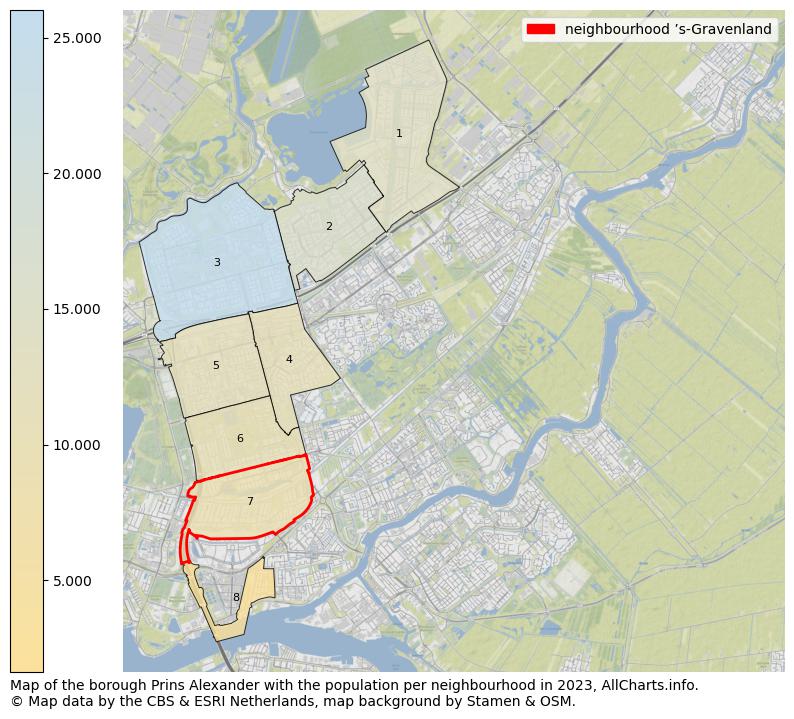 Map of the borough Prins Alexander with the population per neighbourhood in 2023. This page shows a lot of information about residents (such as the distribution by age groups, family composition, gender, native or Dutch with an immigration background, ...), homes (numbers, types, price development, use, type of property, ...) and more (car ownership, energy consumption, ...) based on open data from the Dutch Central Bureau of Statistics and various other sources!