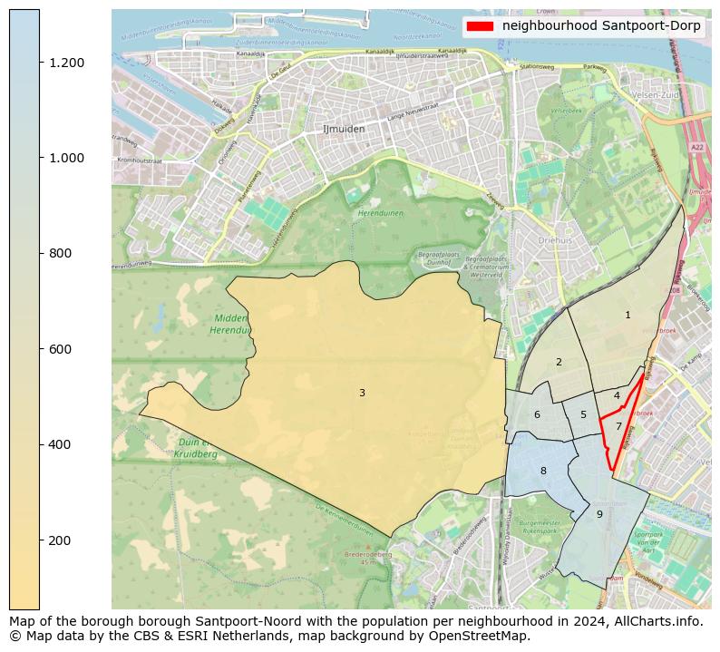 Image of the neighbourhood Santpoort-Dorp at the map. This image is used as introduction to this page. This page shows a lot of information about the population in the neighbourhood Santpoort-Dorp (such as the distribution by age groups of the residents, the composition of households, whether inhabitants are natives or Dutch with an immigration background, data about the houses (numbers, types, price development, use, type of property, ...) and more (car ownership, energy consumption, ...) based on open data from the Dutch Central Bureau of Statistics and various other sources!