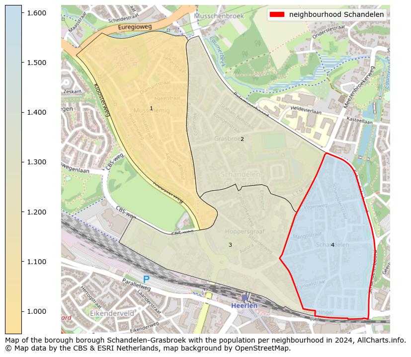 Image of the neighbourhood Schandelen at the map. This image is used as introduction to this page. This page shows a lot of information about the population in the neighbourhood Schandelen (such as the distribution by age groups of the residents, the composition of households, whether inhabitants are natives or Dutch with an immigration background, data about the houses (numbers, types, price development, use, type of property, ...) and more (car ownership, energy consumption, ...) based on open data from the Dutch Central Bureau of Statistics and various other sources!