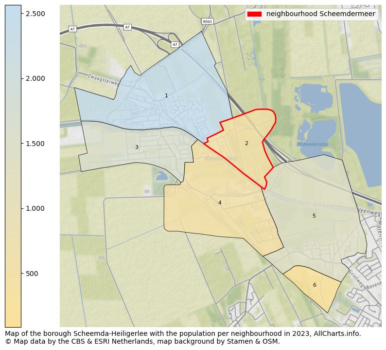 Map of the borough Scheemda-Heiligerlee with the population per neighbourhood in 2023. This page shows a lot of information about residents (such as the distribution by age groups, family composition, gender, native or Dutch with an immigration background, ...), homes (numbers, types, price development, use, type of property, ...) and more (car ownership, energy consumption, ...) based on open data from the Dutch Central Bureau of Statistics and various other sources!